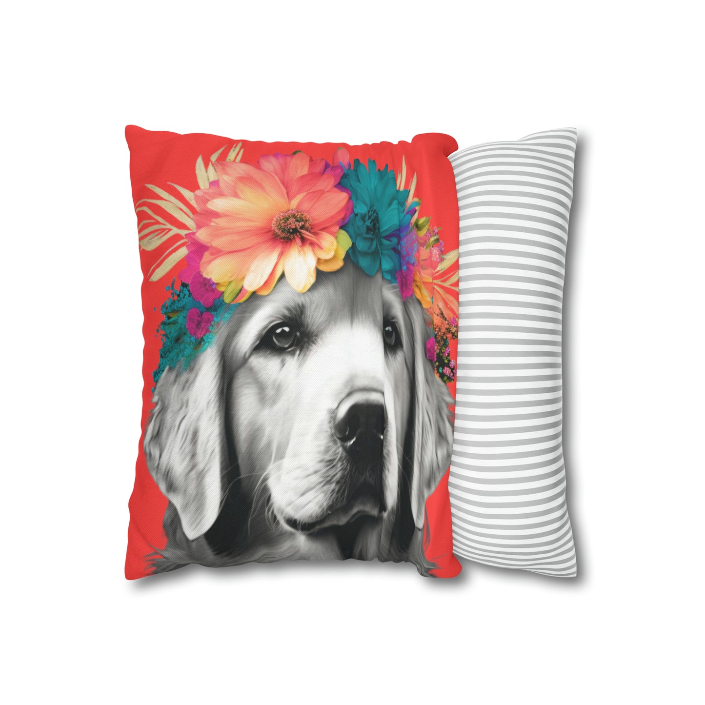 Coral Bliss Golden Retriever Tropical Pillow Case