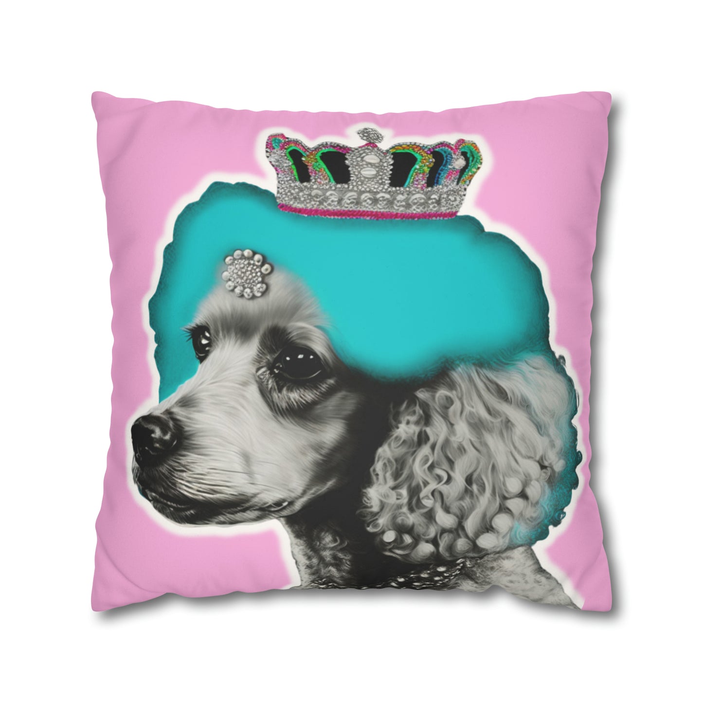 Pop Art Crowned Poodle Faux Suede Cushion Cover - Pink