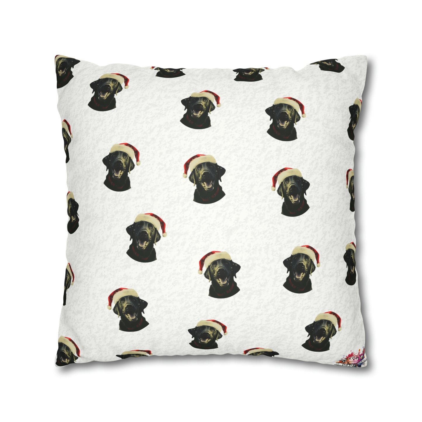 Happy Black Lab Christmas Cushion Cover - Festive White Xmas Decor