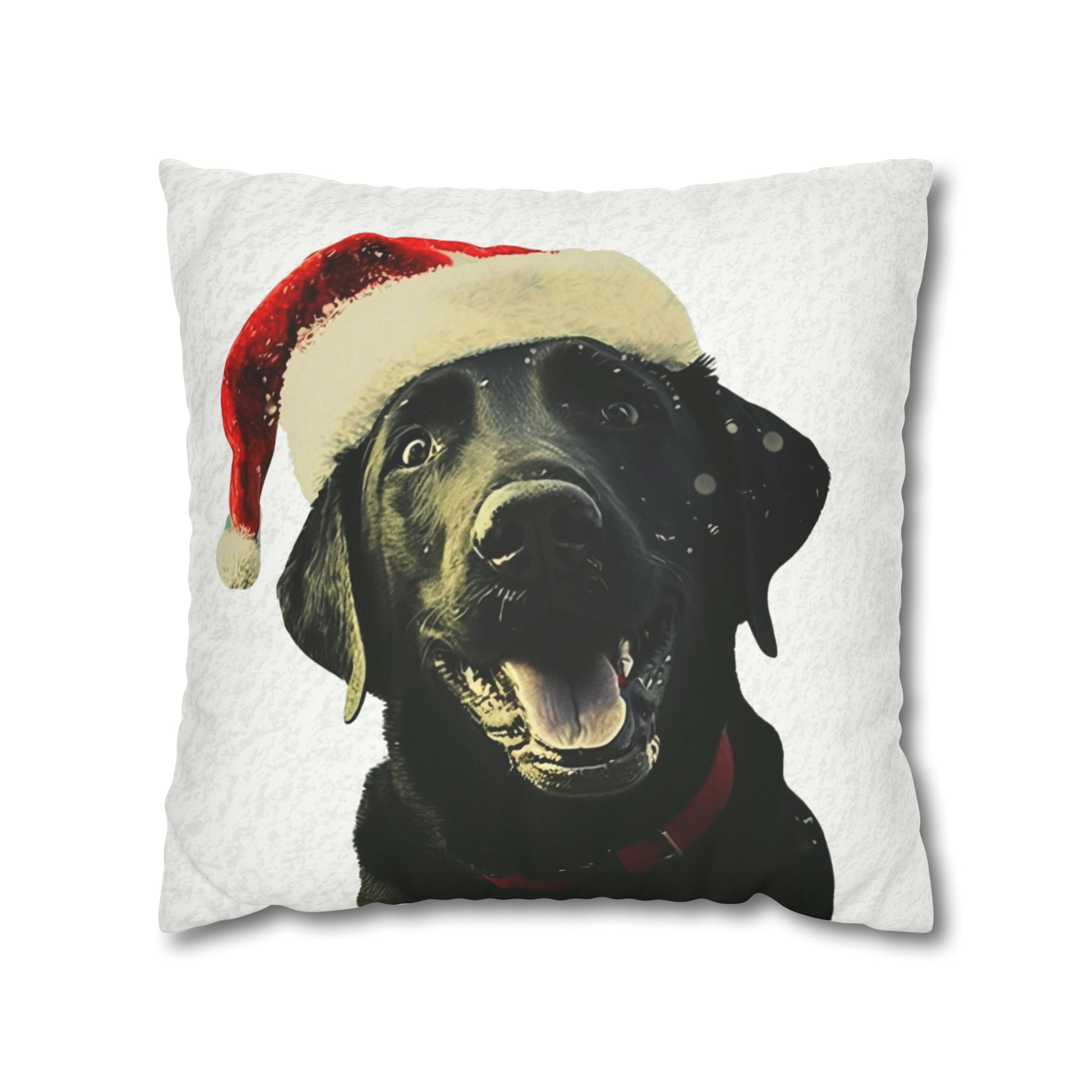 Happy Black Lab Christmas Cushion Cover in White - Festive Holiday Home Decor