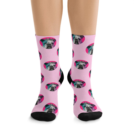 Pop Art British Bulldog on Pastel Pink Novelty Socks