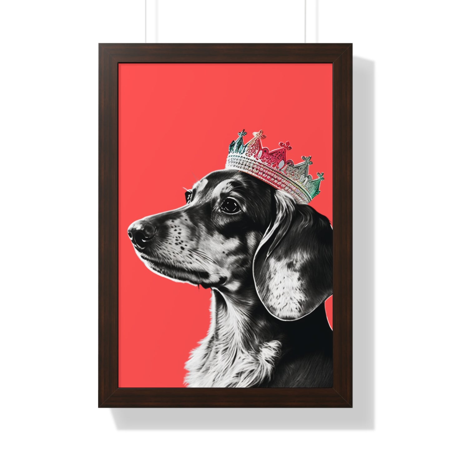 Dachshund on Coral Framed Art Print - Choice of White, Black, or Walnut Frame