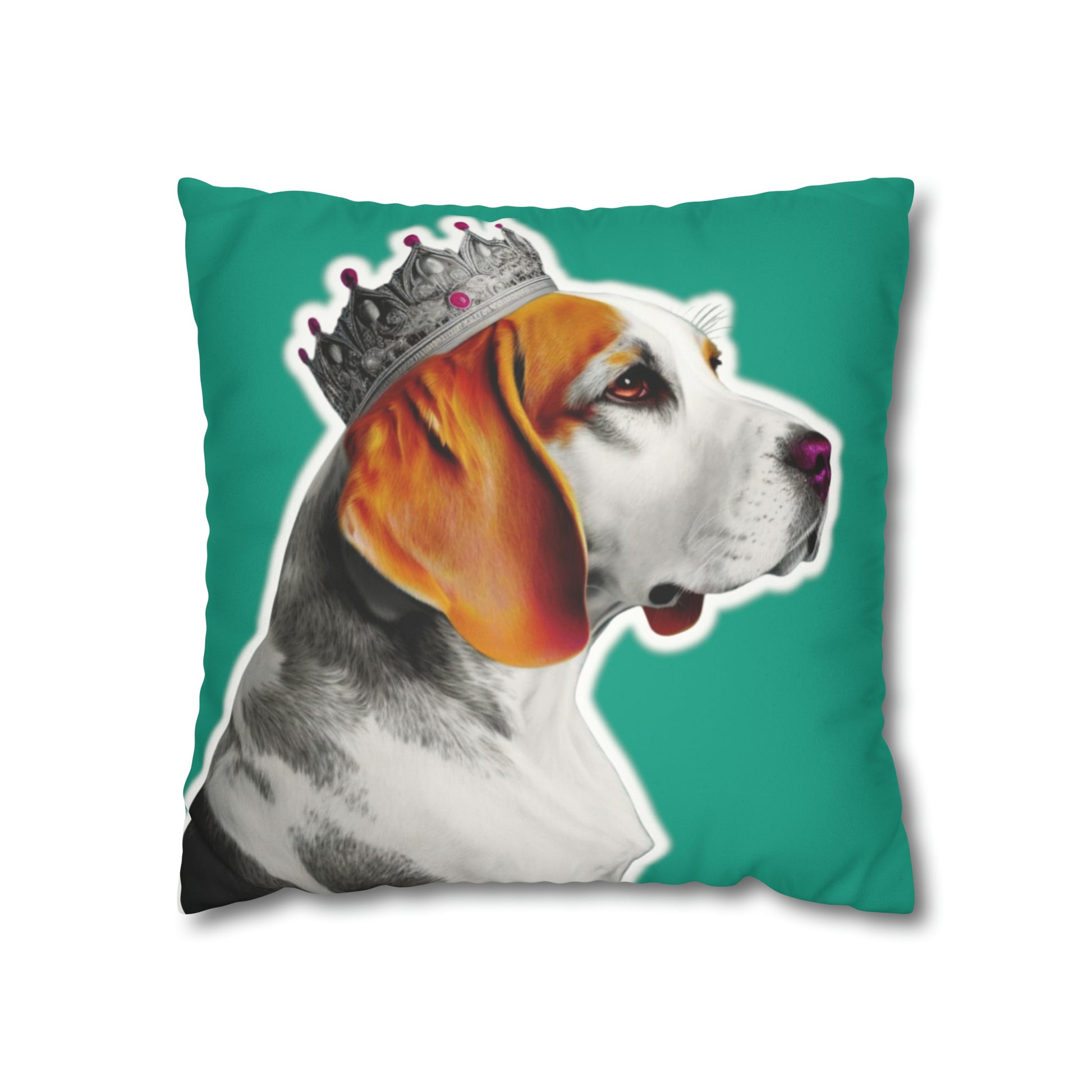 Beagle Pop Art Cushion Cover on Faux Fur Suede' displays a vibrant and playful pop art depiction of a Beagle, set against the luxurious texture of faux fur suede, perfect for adding a stylish and cozy canine touch to any home decor