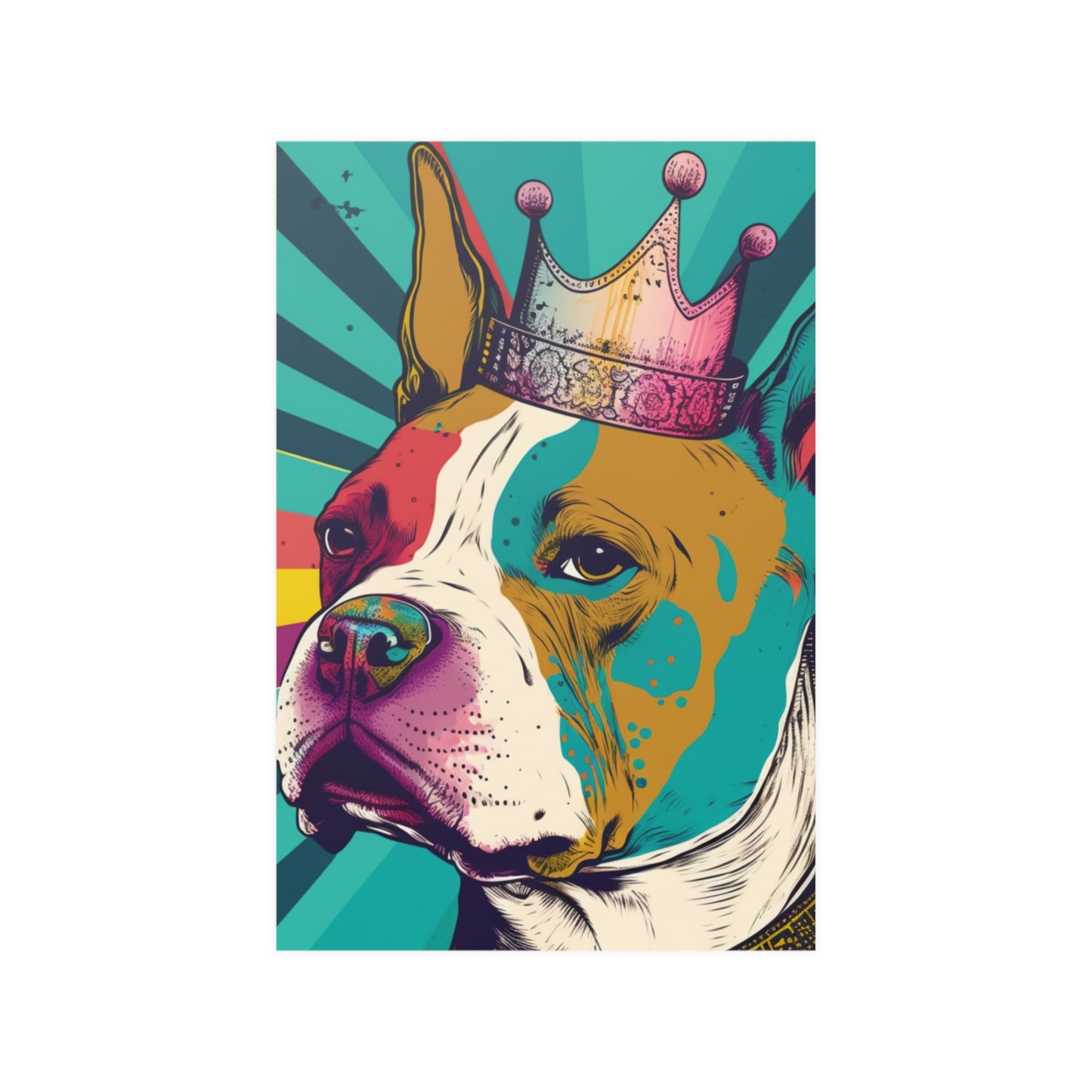 A colorful and vibrant PopArt poster featuring a Bully breed dog, perfect for adding artistic flair to your home decor.