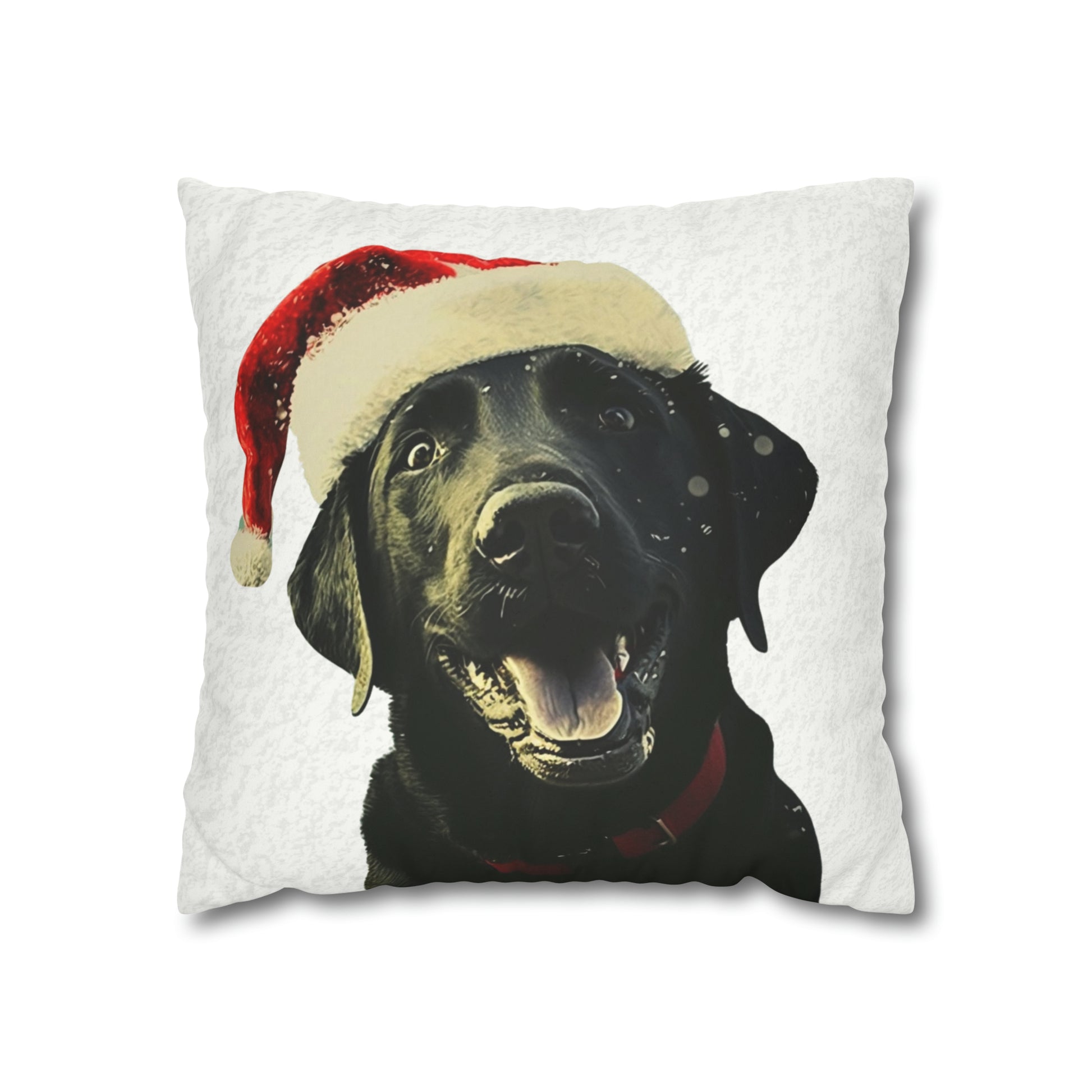 Happy Black Lab Christmas Cushion Cover in White - Festive Holiday Home Decor