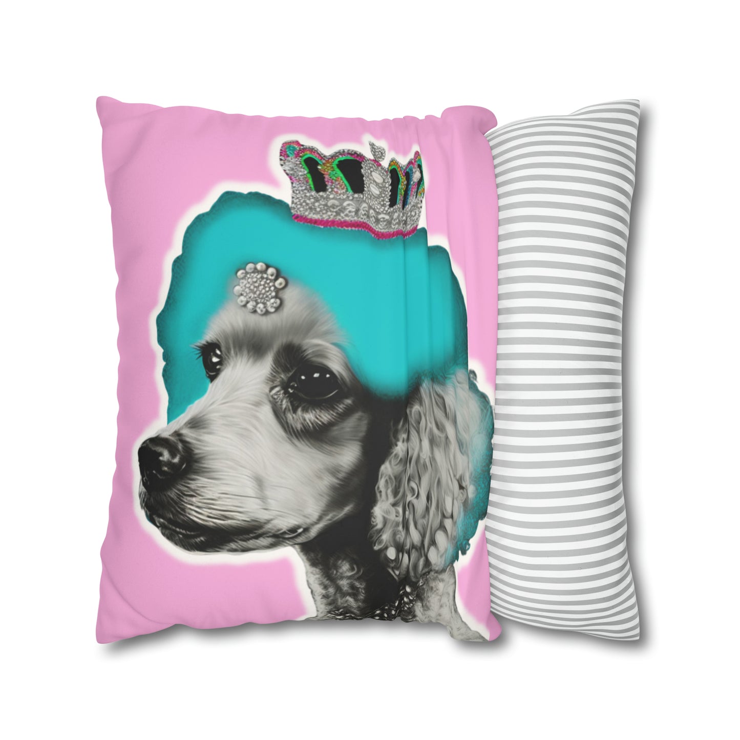 Pop Art Crowned Poodle Faux Suede Cushion Cover - Pink