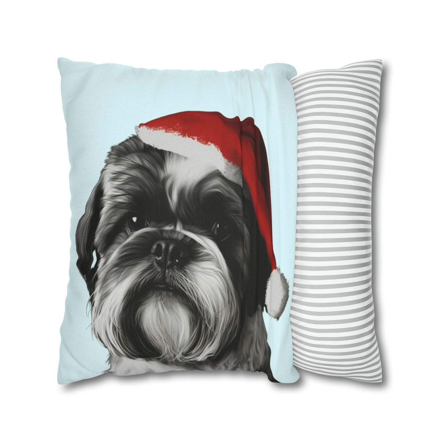 Shih Tzu on Baby Blue Christmas Cushion Cover