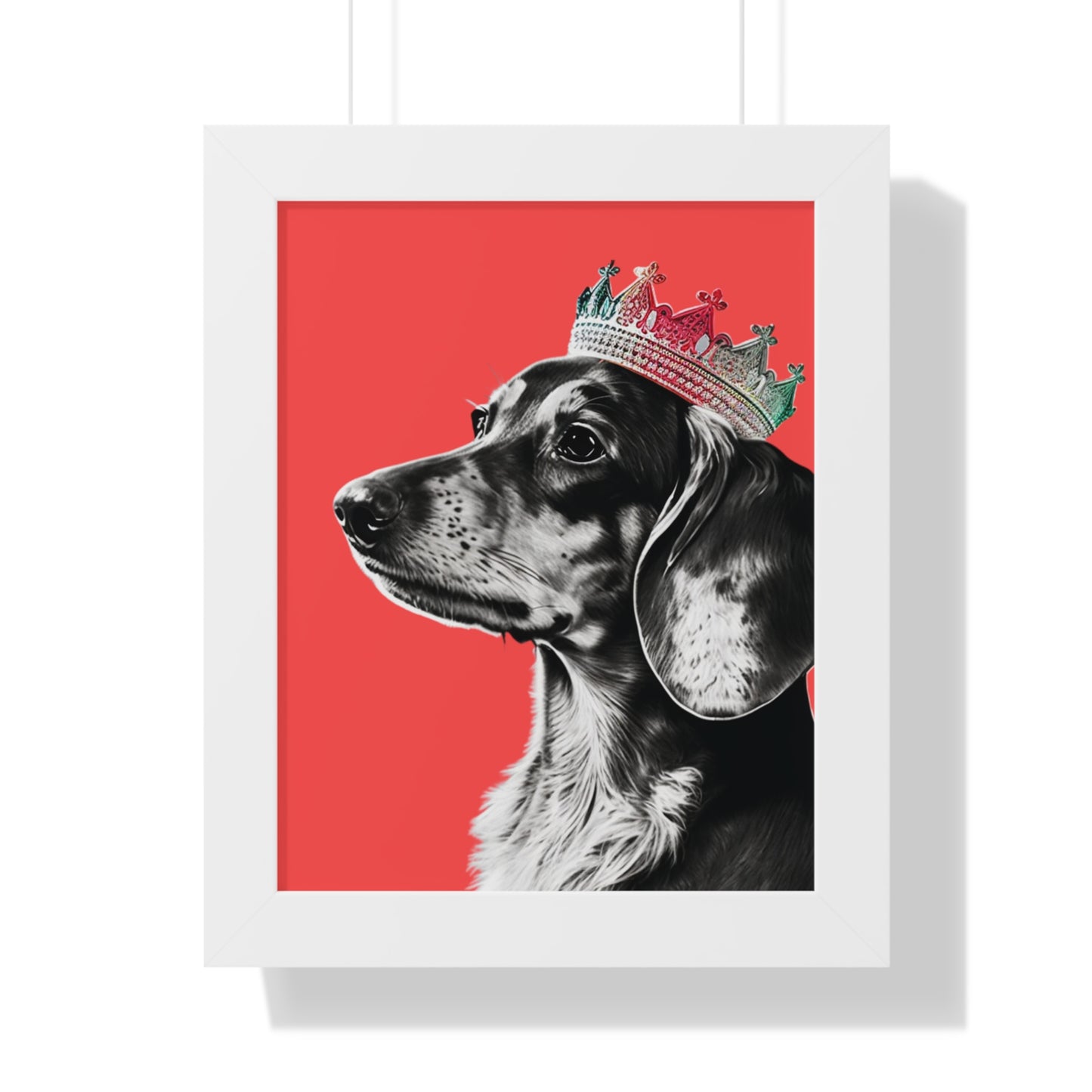 Dachshund on Coral Framed Art Print - Choice of White, Black, or Walnut Frame