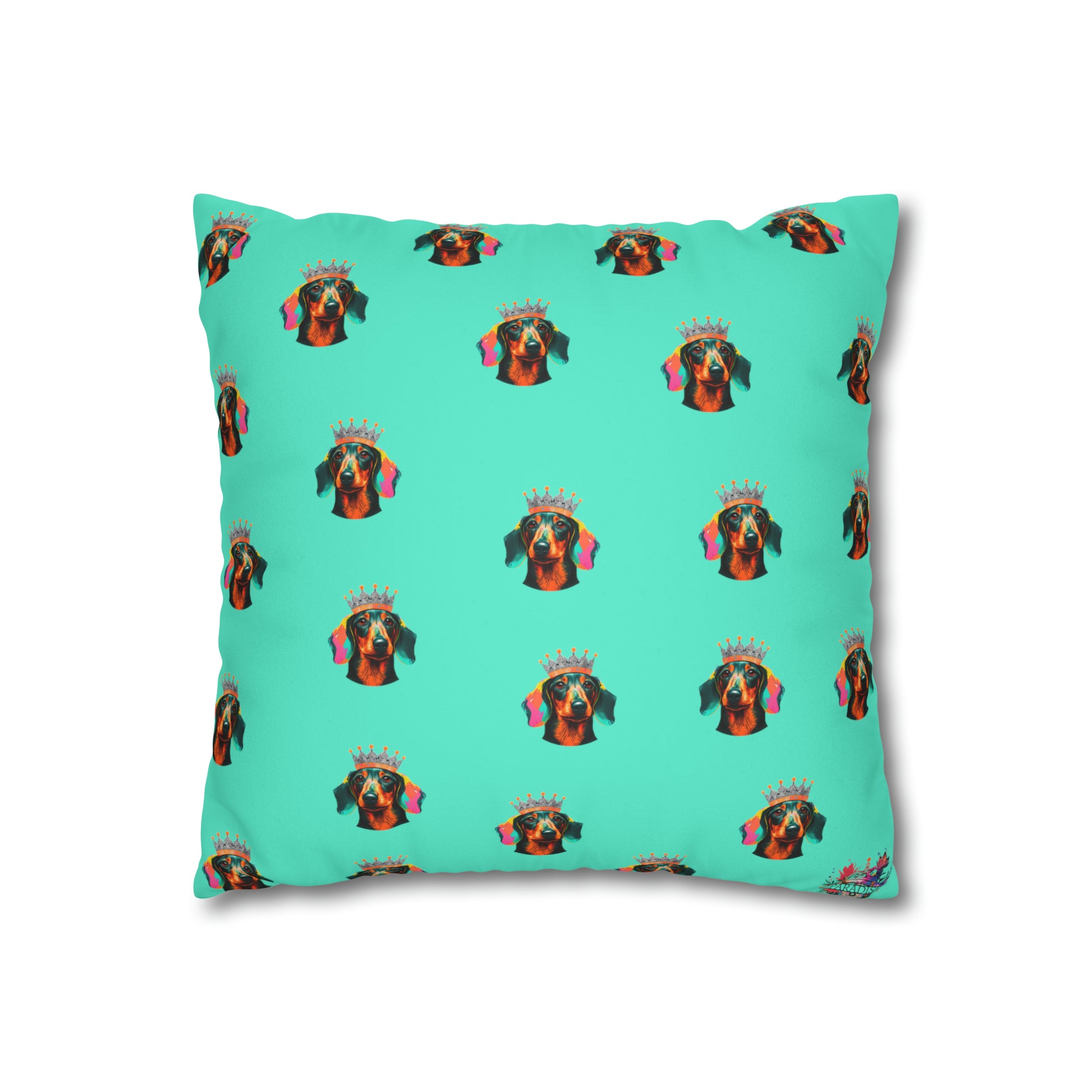 Vibrant Pop Art Crowned Dachshund - Faux Suede Wall Art: A playful and colorful Dachshund adorned with a crown, perfect for adding a touch of whimsy to your home decor.