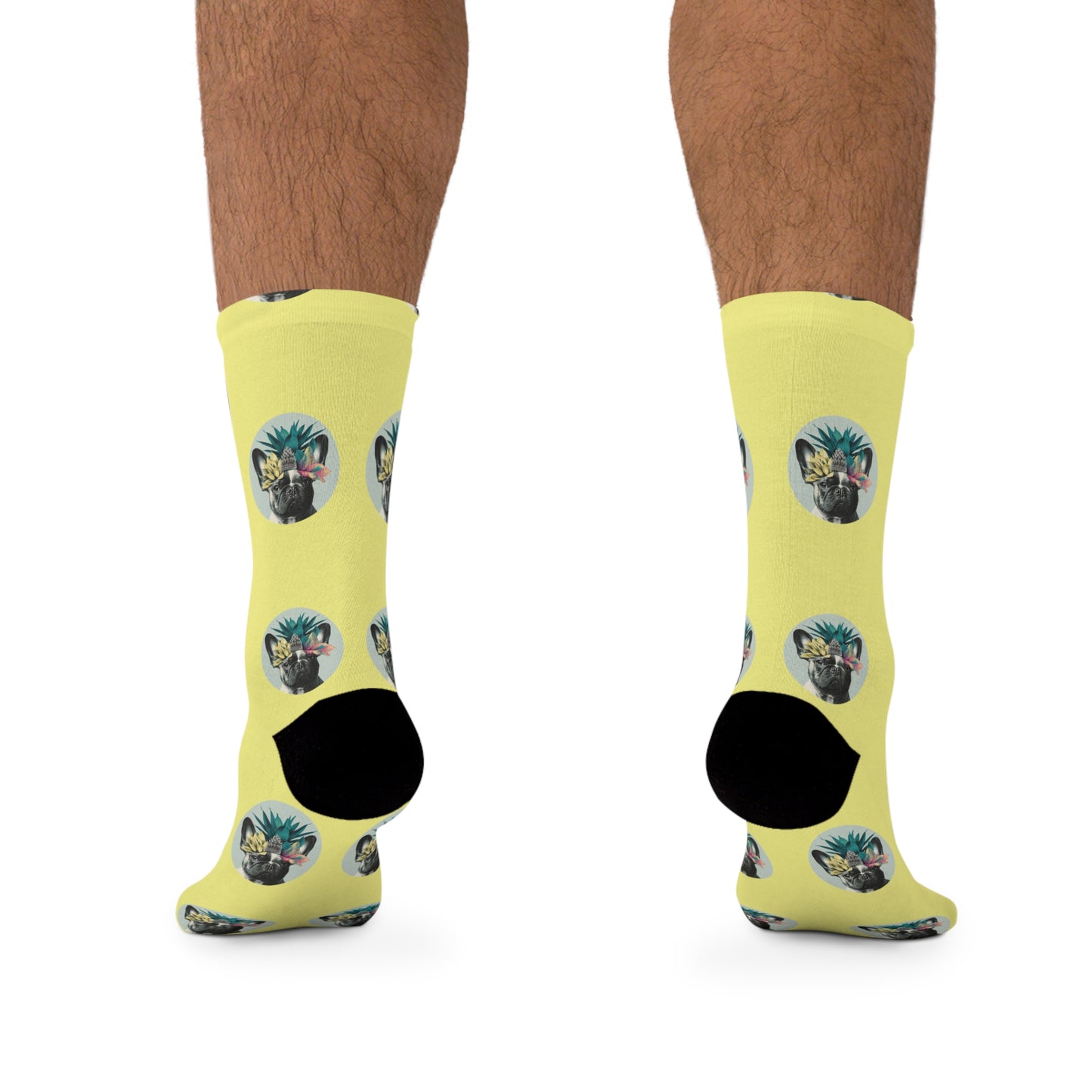 Tropical Frenchie Paradise: French Bulldog on Sunny Yellow Novelty Socks