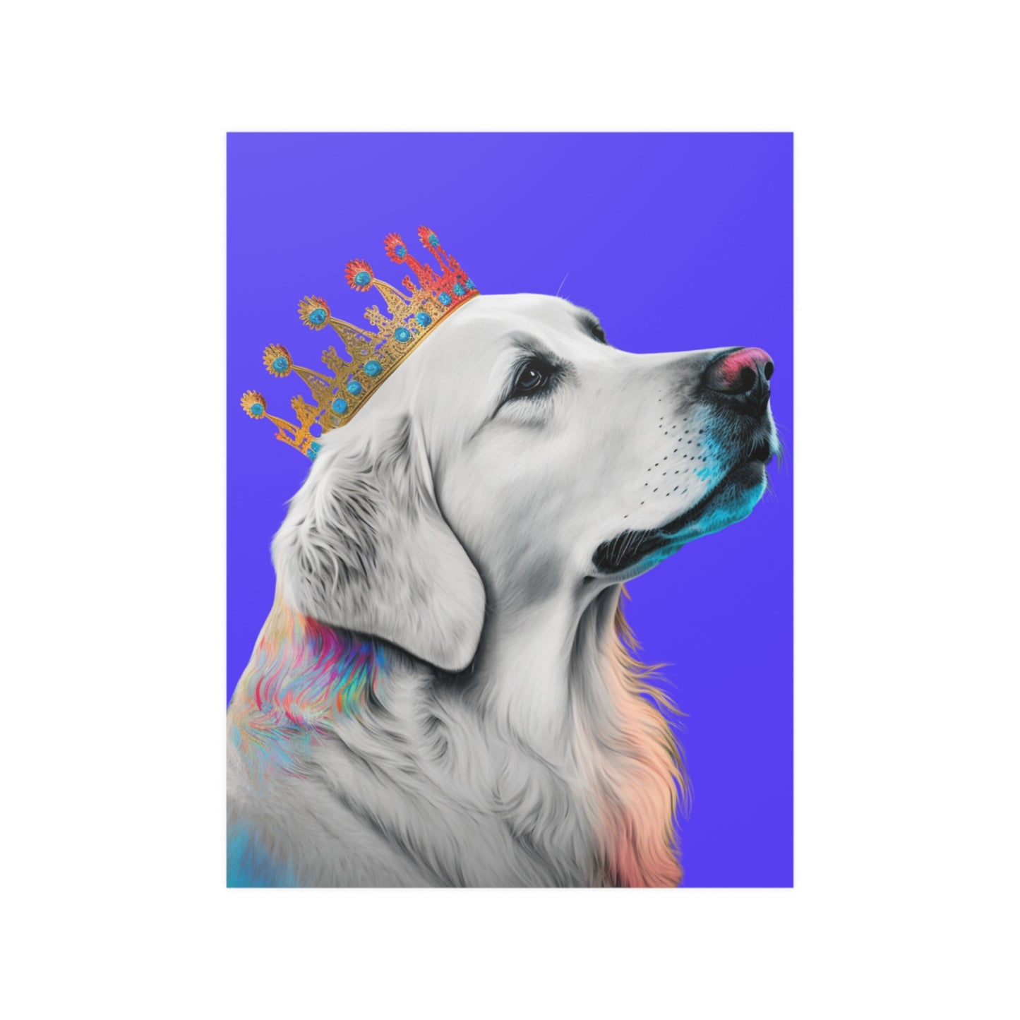 Regal Golden Retriever with Colorful Crown Poster