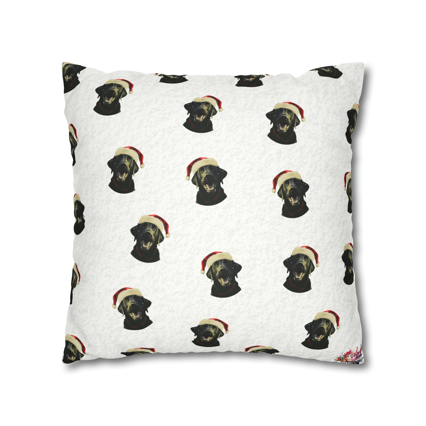 Happy Black Lab Christmas Cushion Cover - Festive White Xmas Decor