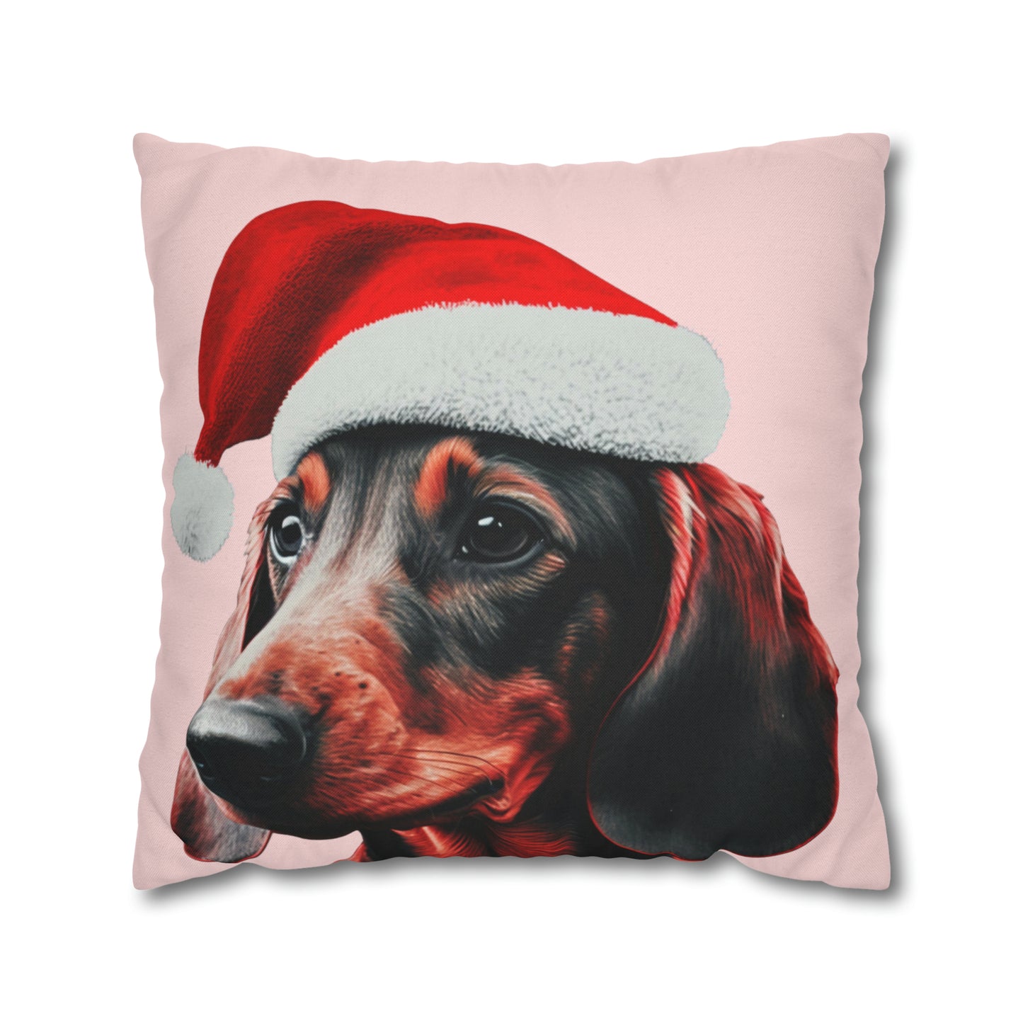 Christmas Dachshund on Pastel Pink Cushion Cover