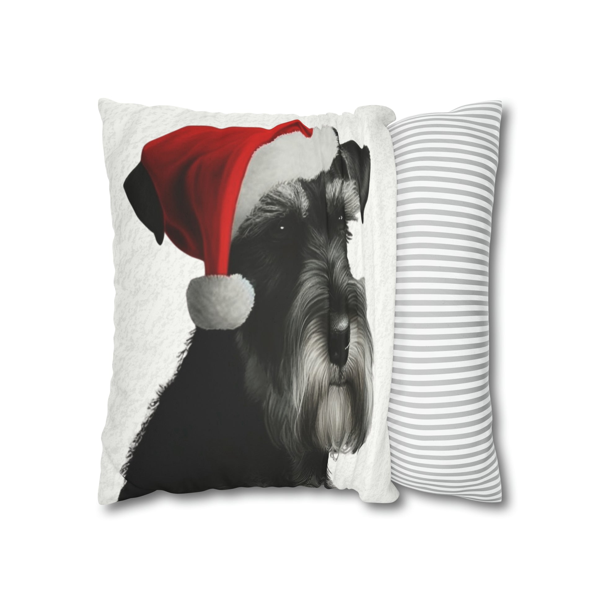 Schnauzer Christmas Cushion Cover in White - Festive Holiday Home Decor