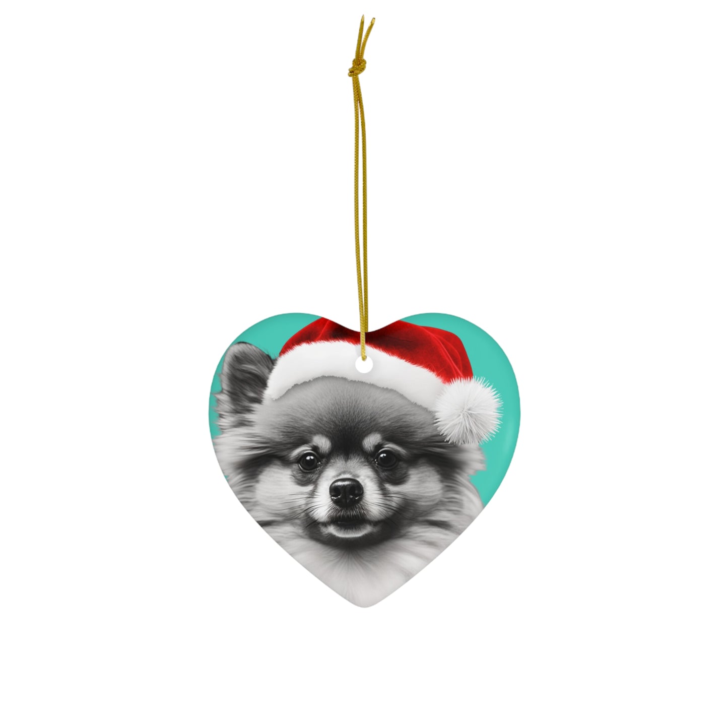 A charming Christmas tree ornament shaped like a Pomeranian, complete with festive decorations, ready to bring holiday spirit to your home