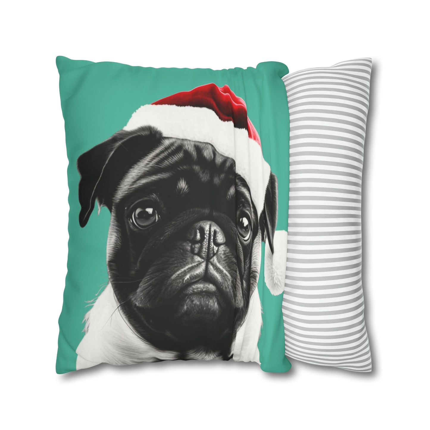 Adorable Pug Christmas Cushion Cover in Soft Faux Suede