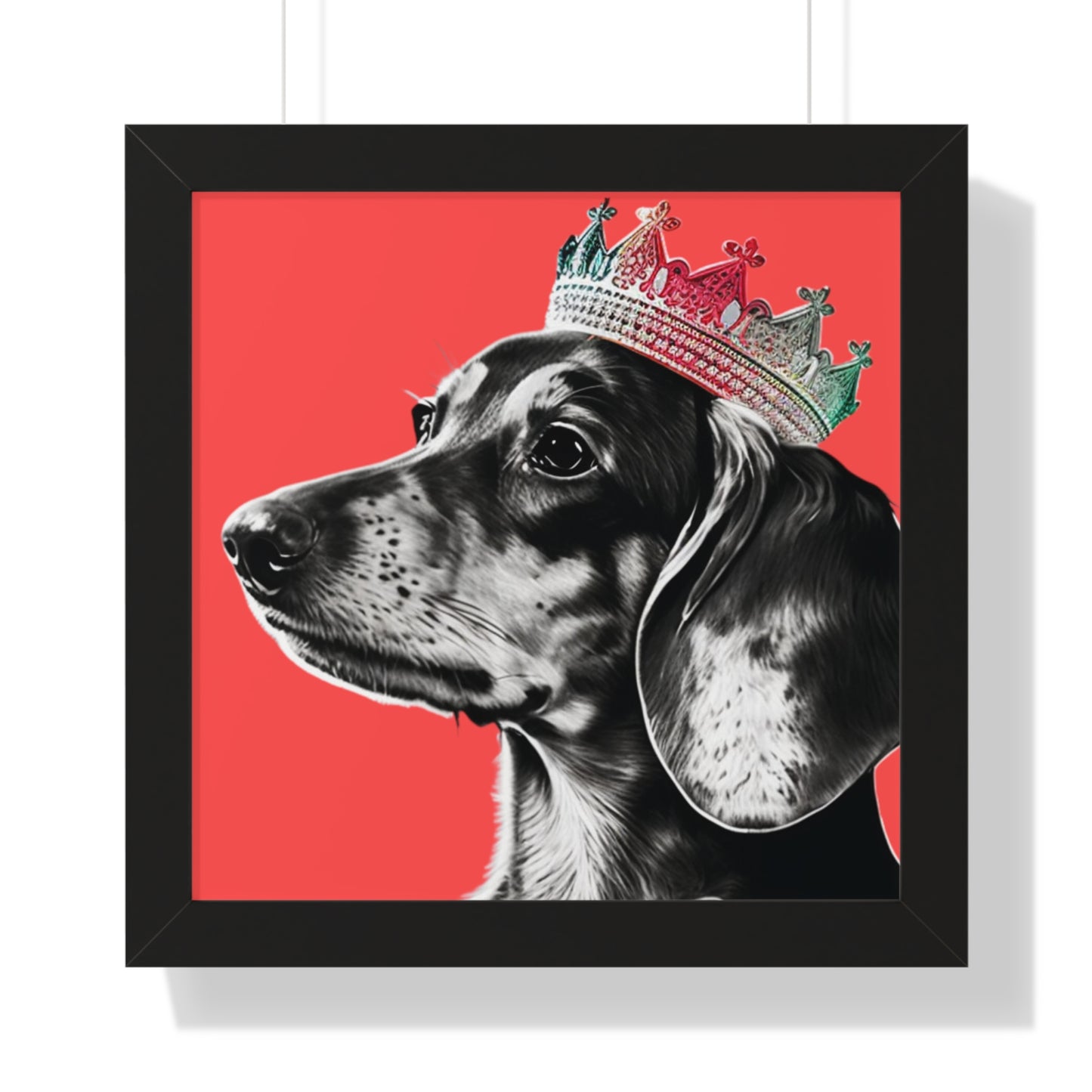 Dachshund on Coral Framed Art Print - Choice of White, Black, or Walnut Frame