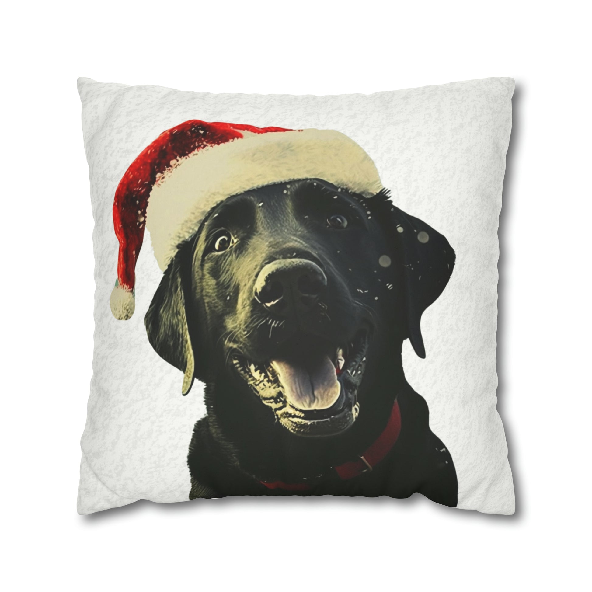 Happy Black Lab Christmas Cushion Cover in White - Festive Holiday Home Decor