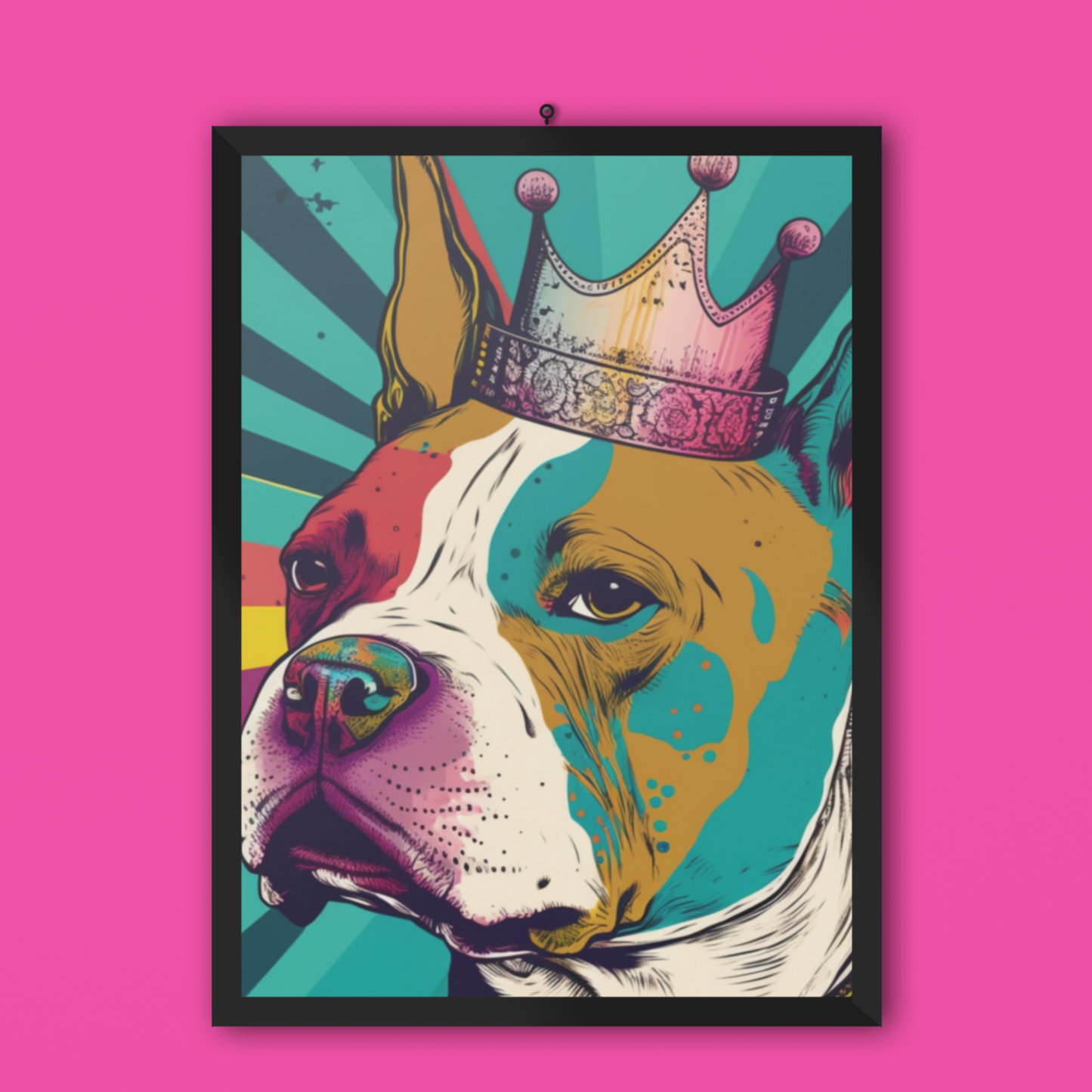 A colorful and vibrant PopArt poster featuring a Bully breed dog, perfect for adding artistic flair to your home decor.