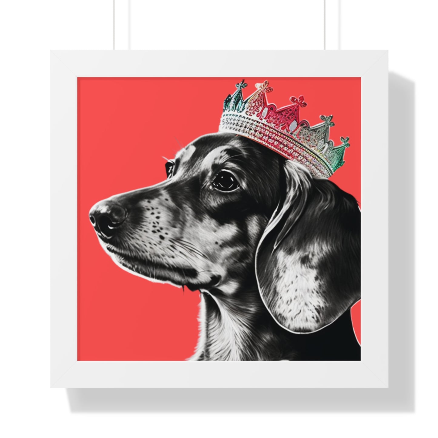 Dachshund on Coral Framed Art Print - Choice of White, Black, or Walnut Frame