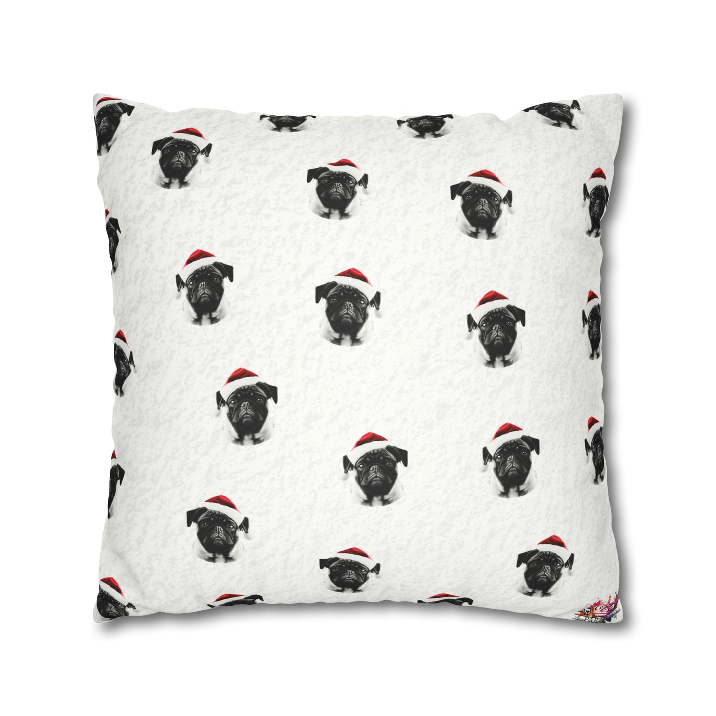 Adorable Pug Christmas Cushion Cover in Soft Faux Suede