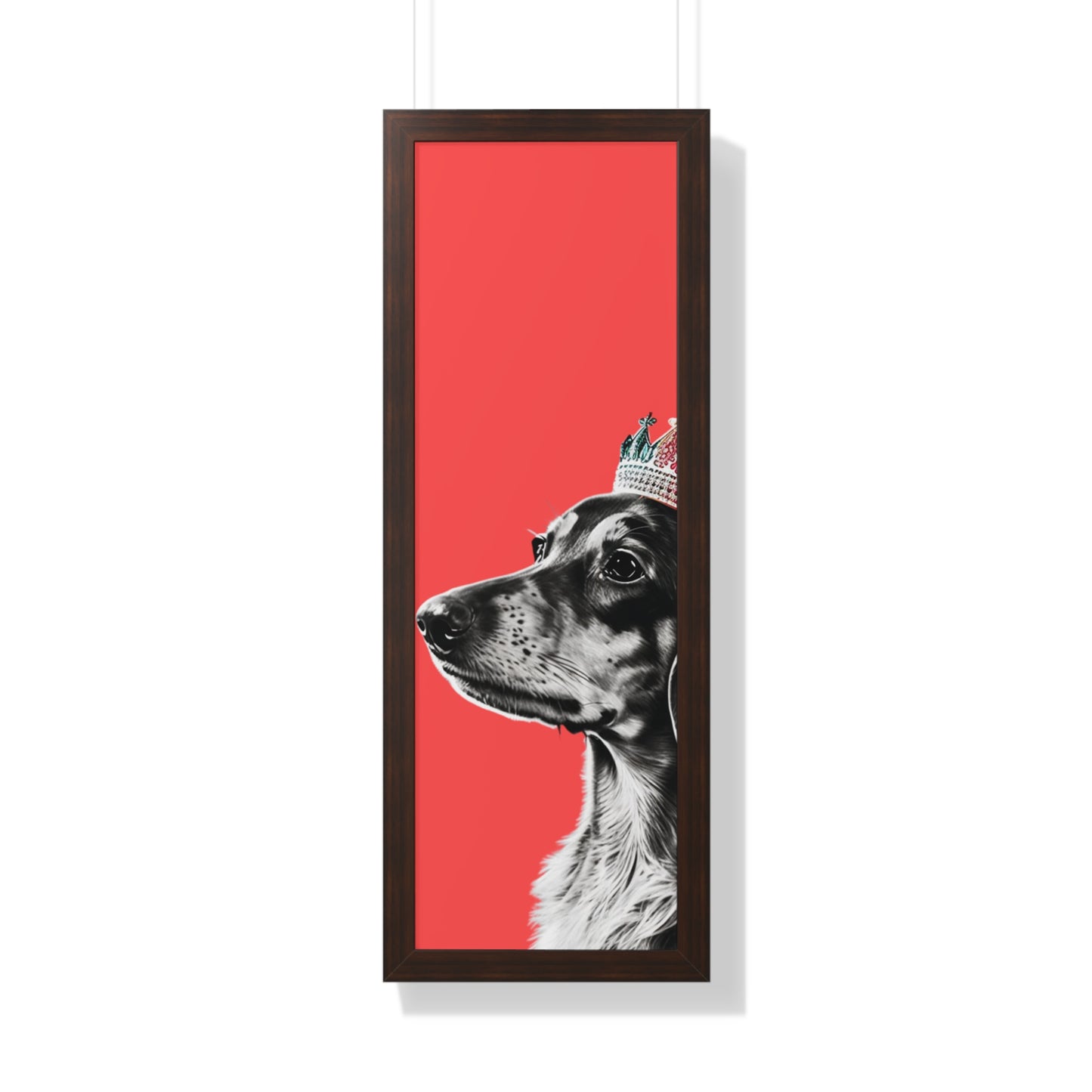 Dachshund on Coral Framed Art Print - Choice of White, Black, or Walnut Frame