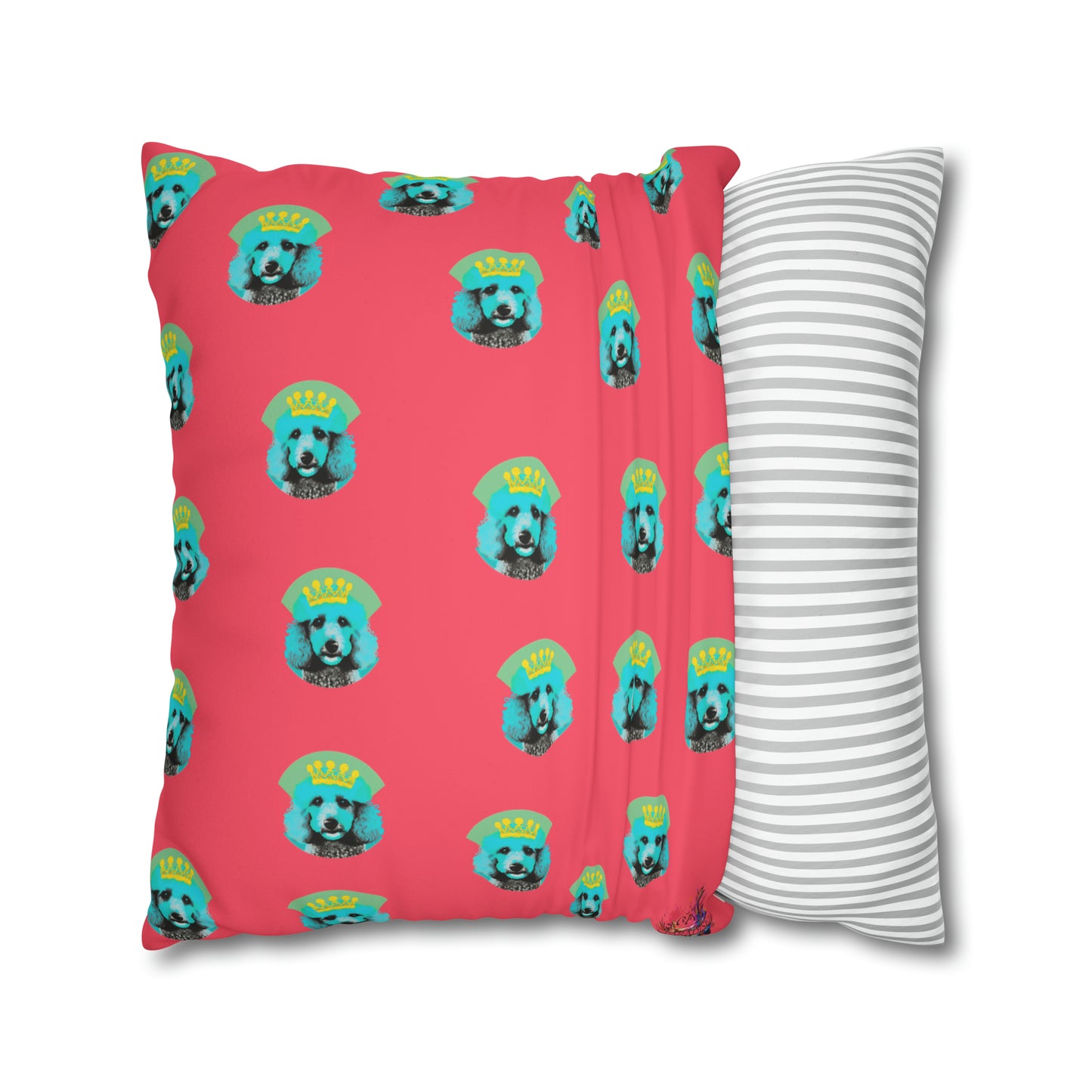 PopArt Vibrant Poodle Cushion Cover - A striking and colorful cushion cover featuring a lively Poodle in pop art style on luxurious faux suede fabric