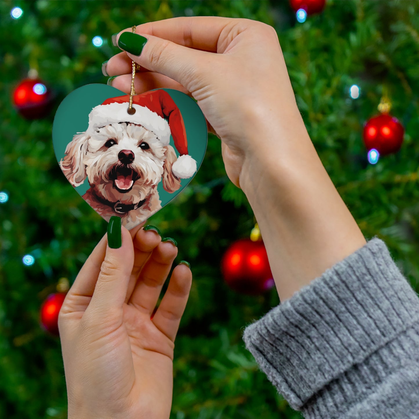 Bichon Frise Ceramic Ornament in Circle or Heart