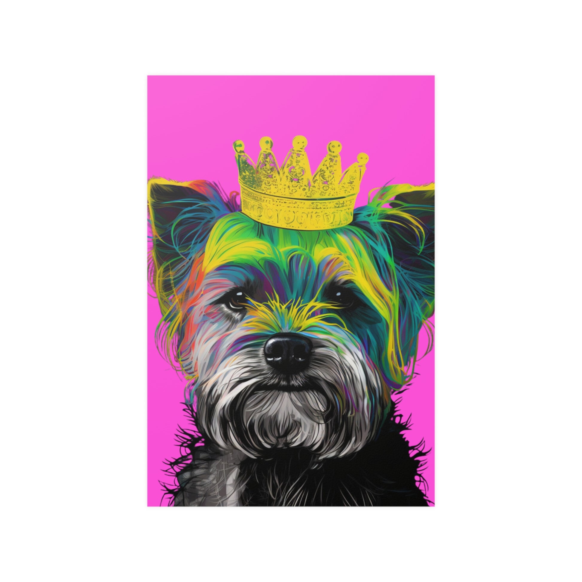 Eye-catching poster featuring a vibrant purple Pop Art depiction of a Yorkshire Terrier. The bold and playful design highlights the spirited personality of the Yorkie, making it a perfect artistic statement for any dog lover's home decor.