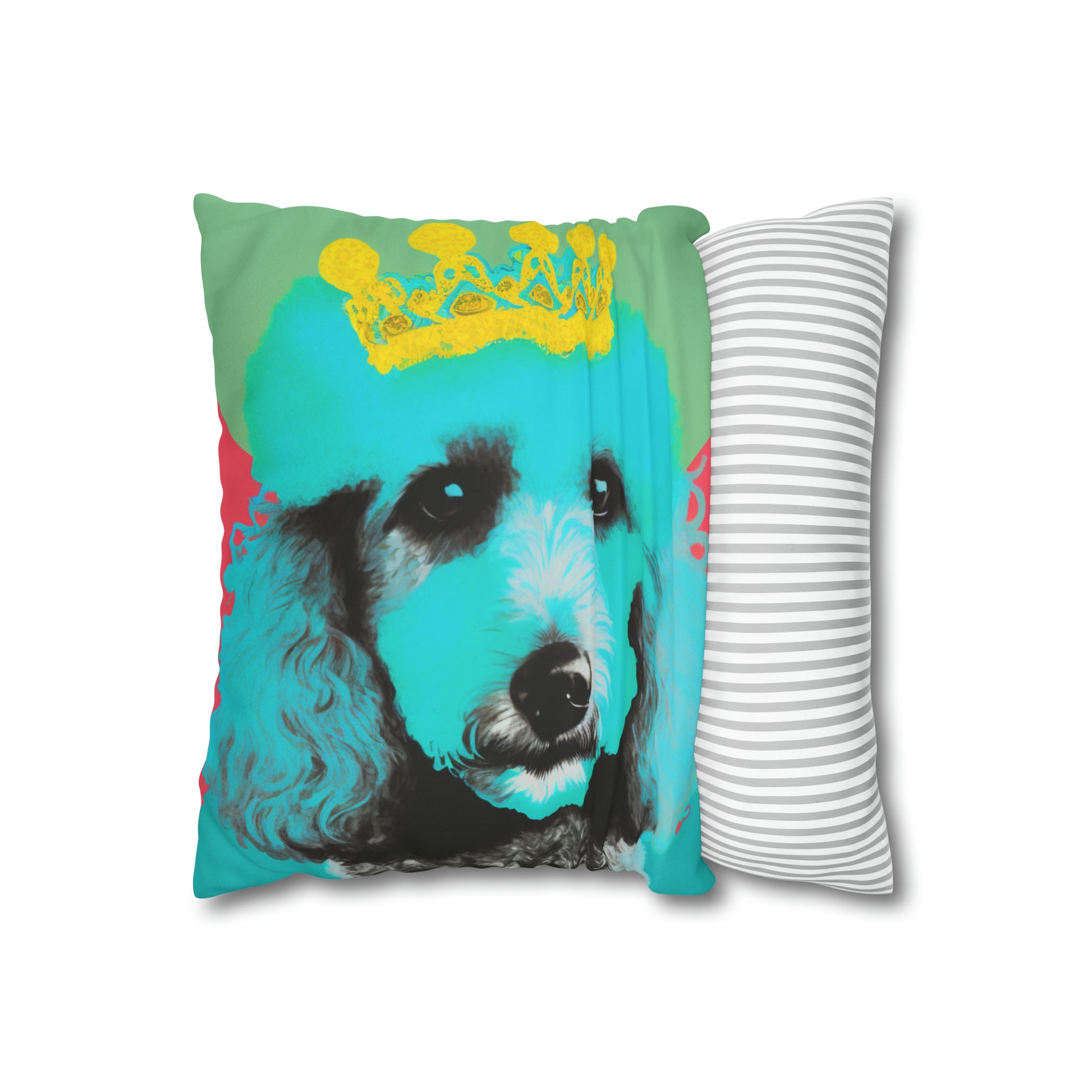 PopArt Vibrant Poodle Cushion Cover - A striking and colorful cushion cover featuring a lively Poodle in pop art style on luxurious faux suede fabric