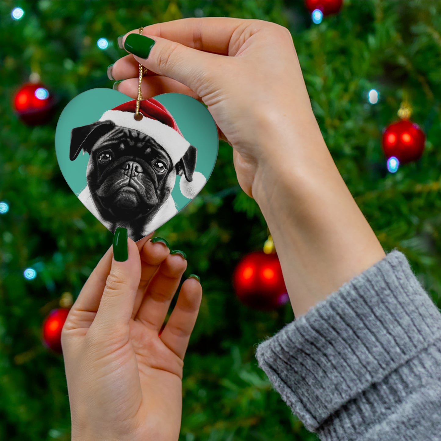 Festive Pug Xmas Tree Ornament - Heartfelt Holiday Joy