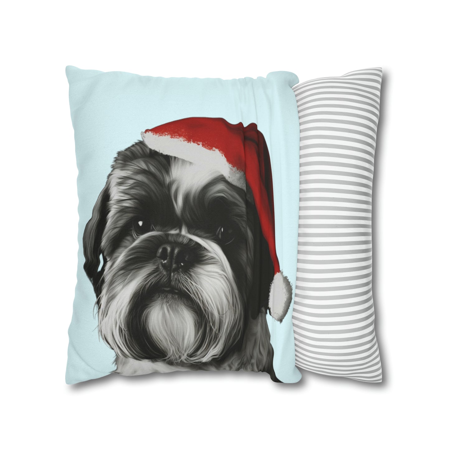 Shih Tzu on Baby Blue Christmas Cushion Cover