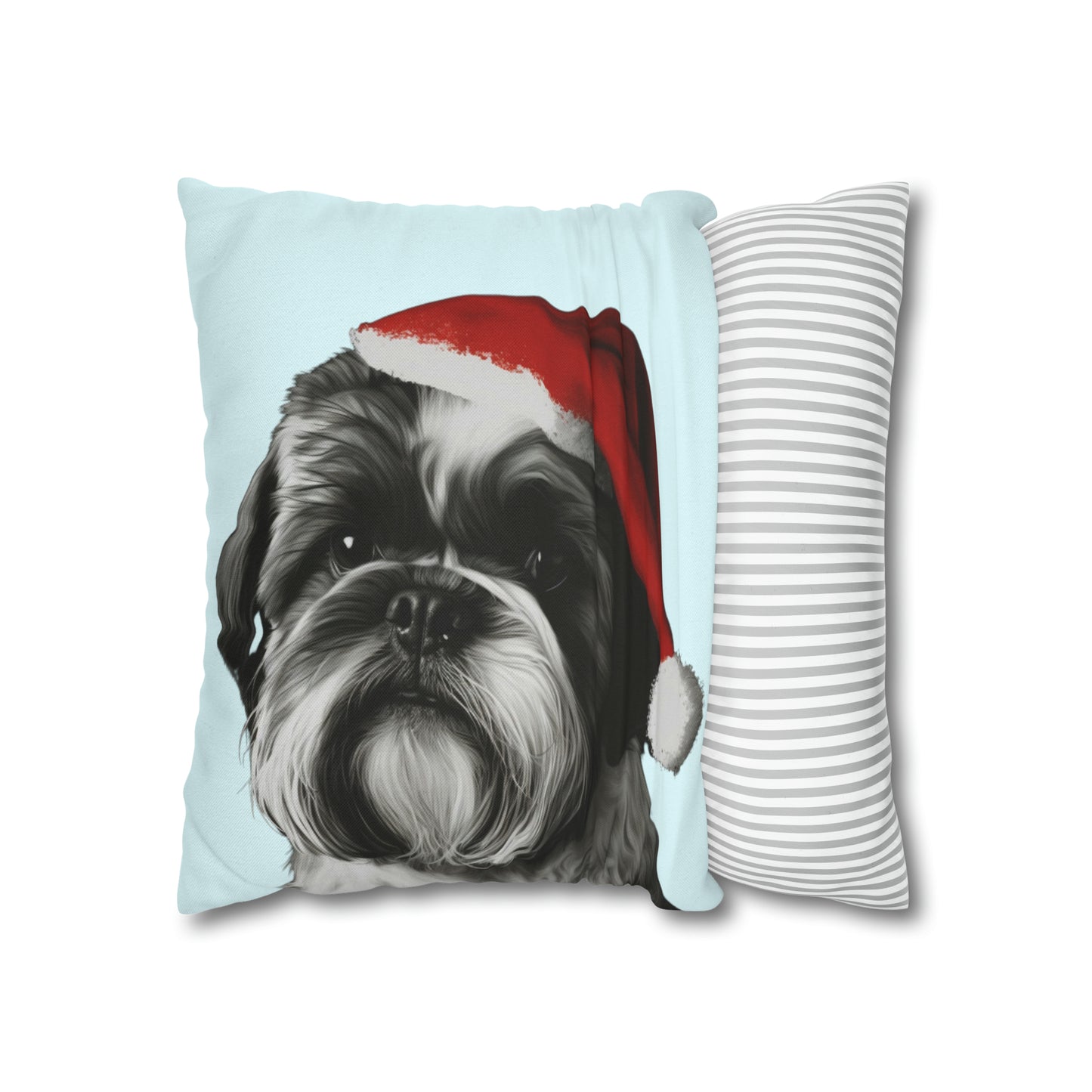 Shih Tzu on Baby Blue Christmas Cushion Cover