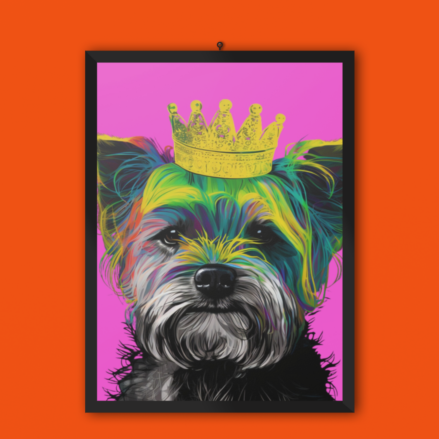 Eye-catching poster featuring a vibrant purple Pop Art depiction of a Yorkshire Terrier. The bold and playful design highlights the spirited personality of the Yorkie, making it a perfect artistic statement for any dog lover's home decor.