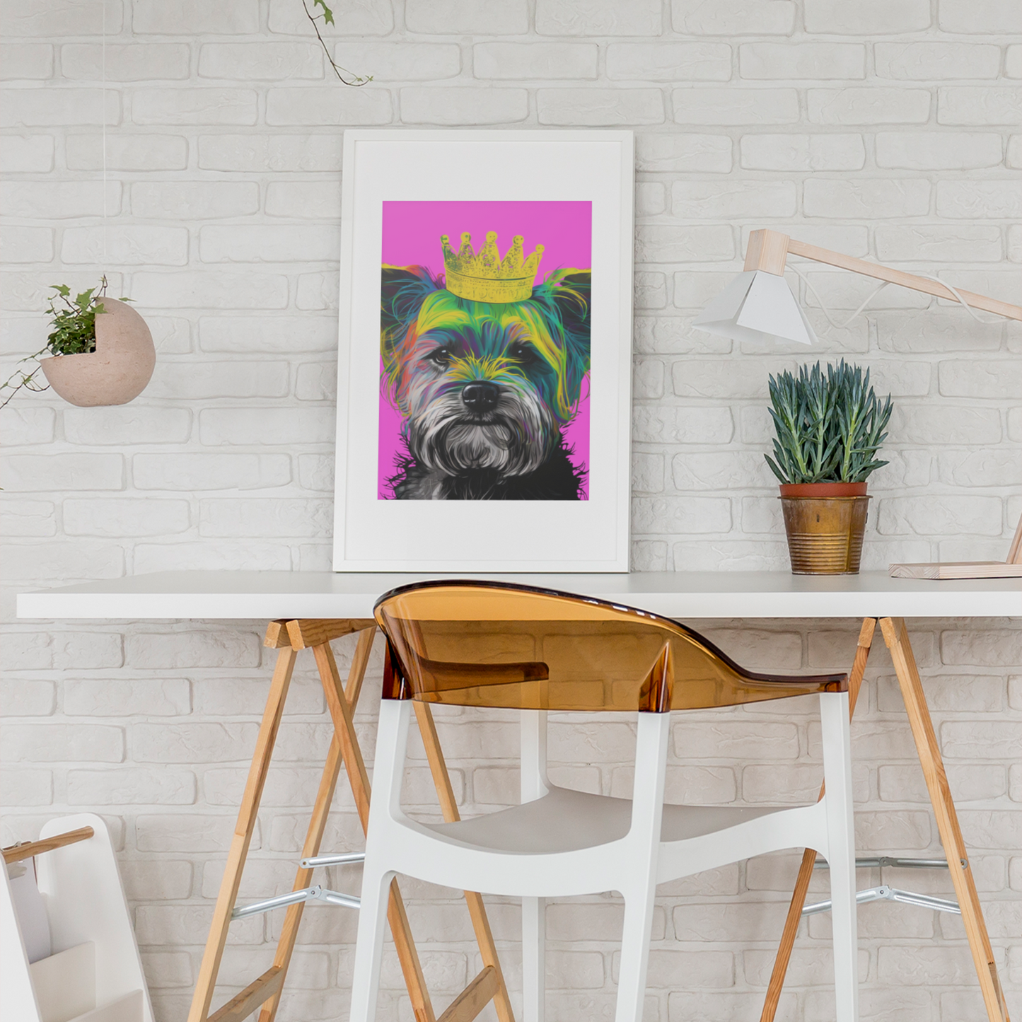 Eye-catching poster featuring a vibrant purple Pop Art depiction of a Yorkshire Terrier. The bold and playful design highlights the spirited personality of the Yorkie, making it a perfect artistic statement for any dog lover's home decor.