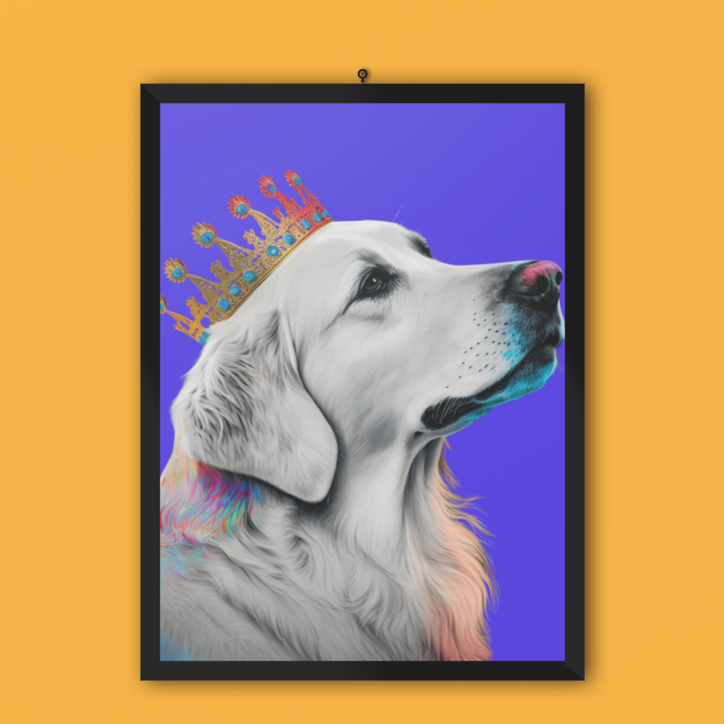 Regal Golden Retriever with Colorful Crown Poster