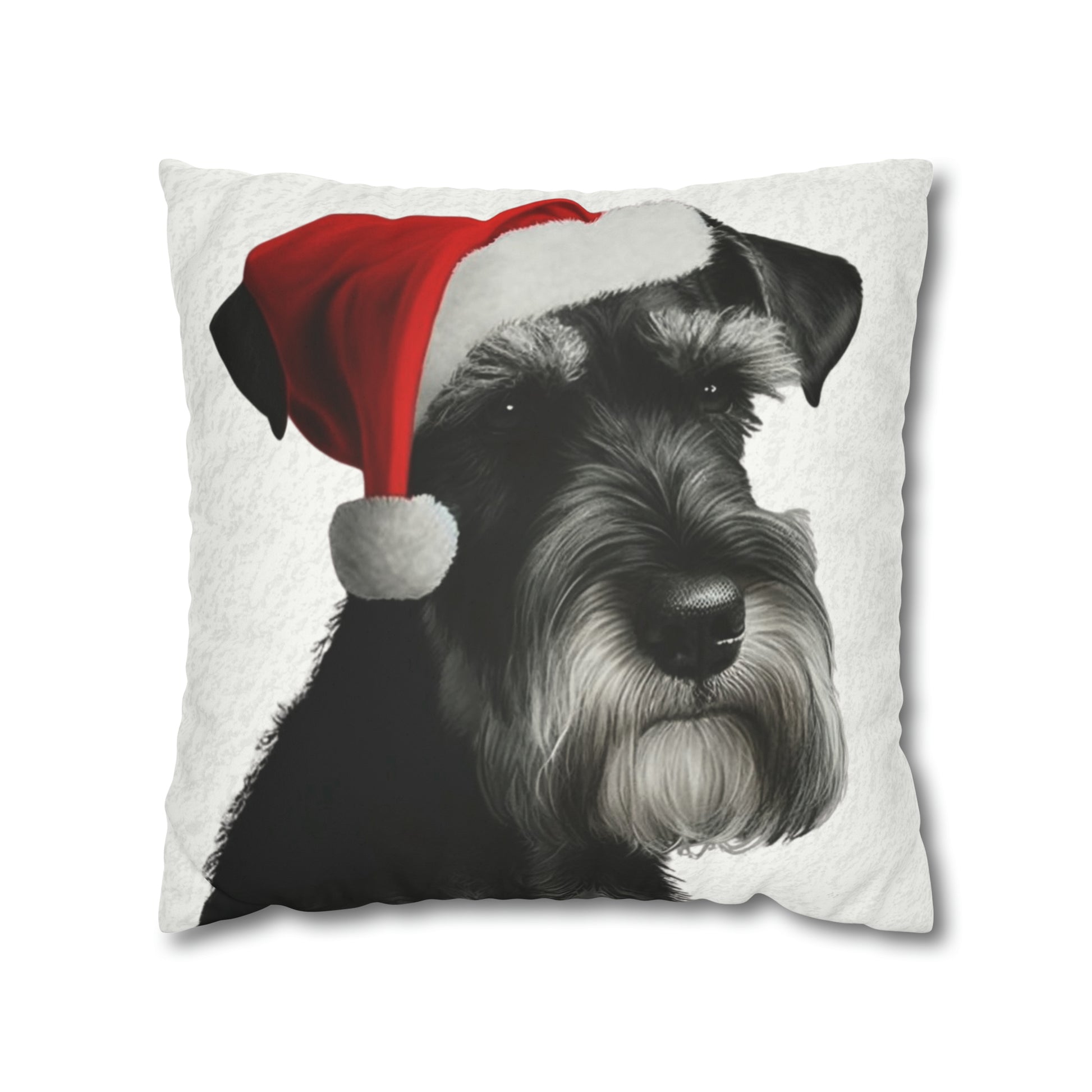 Schnauzer Christmas Cushion Cover in White - Festive Holiday Home Decor