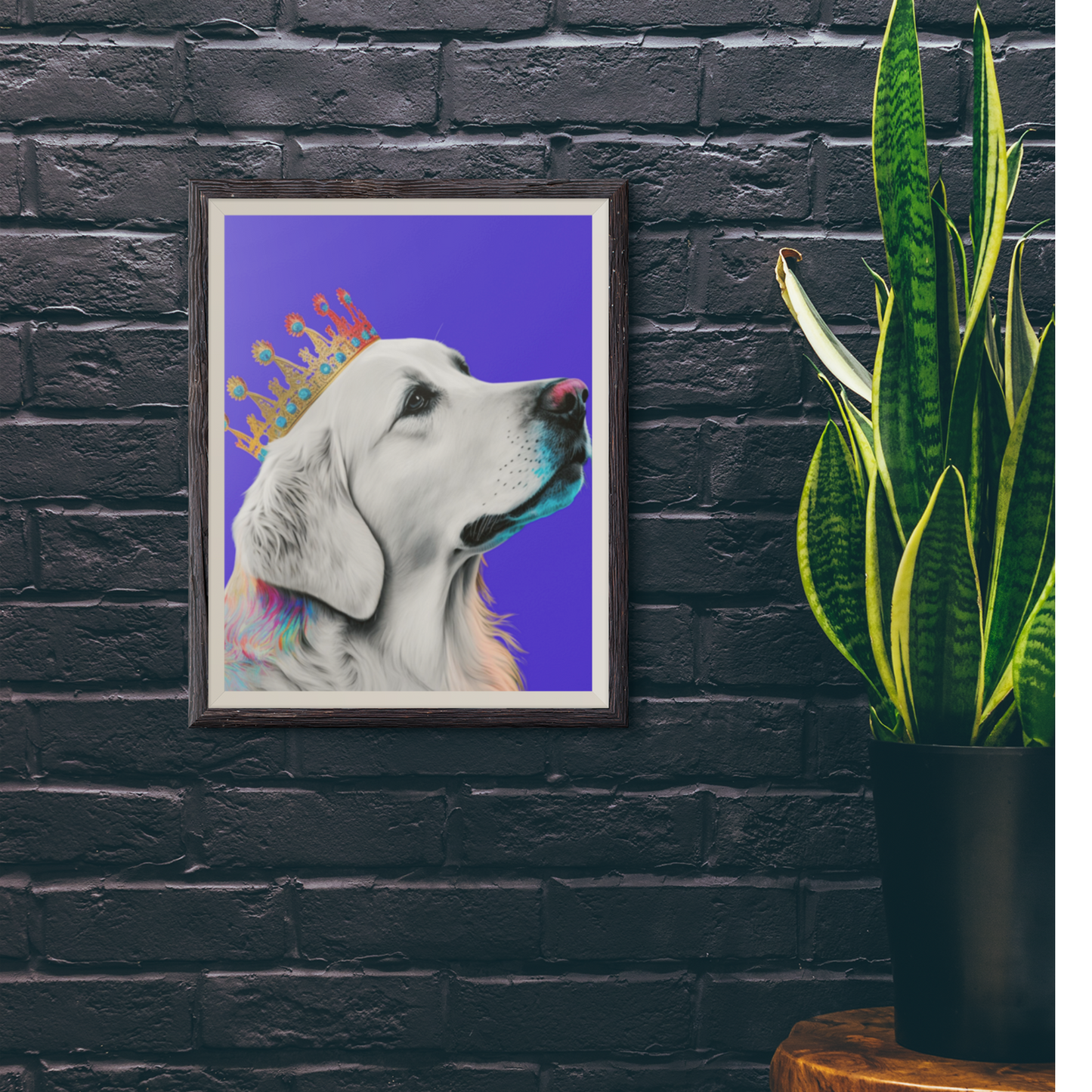 Regal Golden Retriever with Colorful Crown Poster