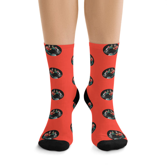 Tropical Frenchie Paradise: French Bulldog on Vibrant Coral Novelty Socks