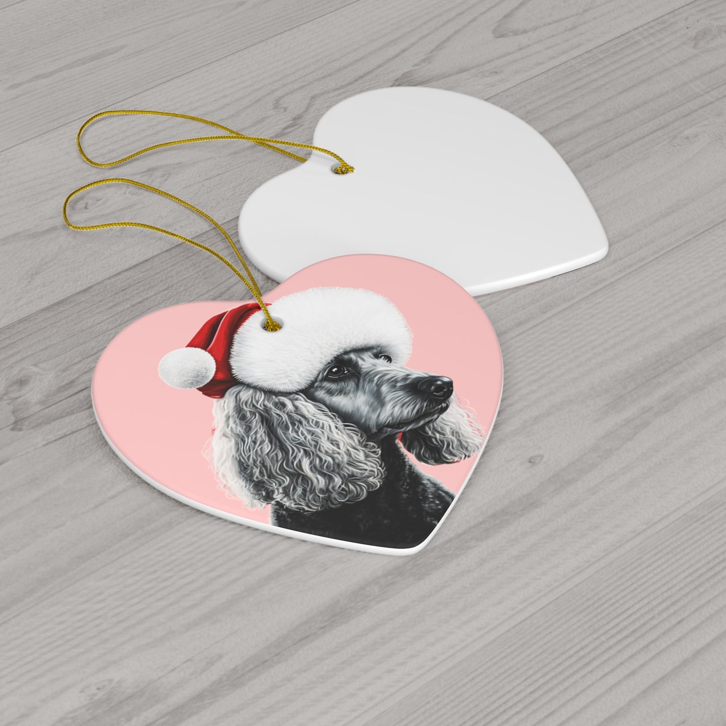 Black and White Poodle Christmas Ornament on Pastel Pink Background