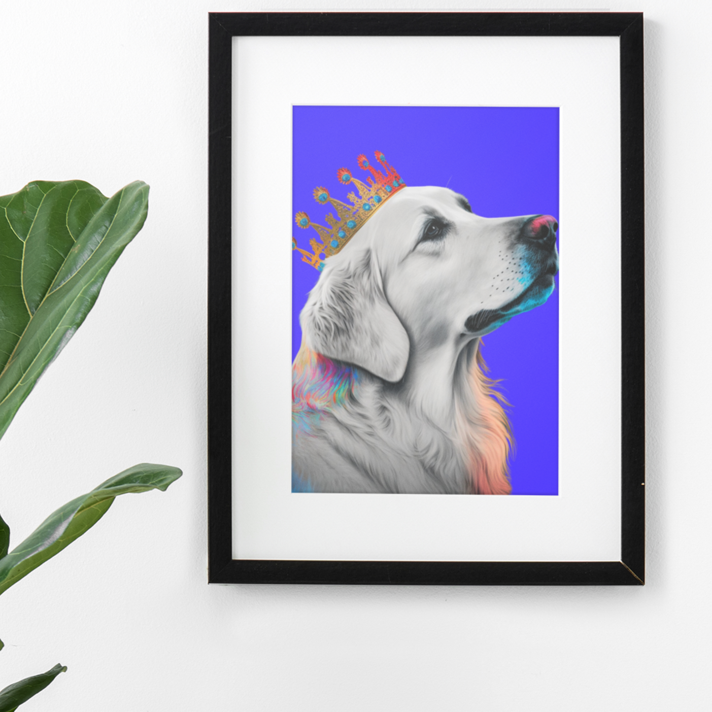 Regal Golden Retriever with Colorful Crown Poster