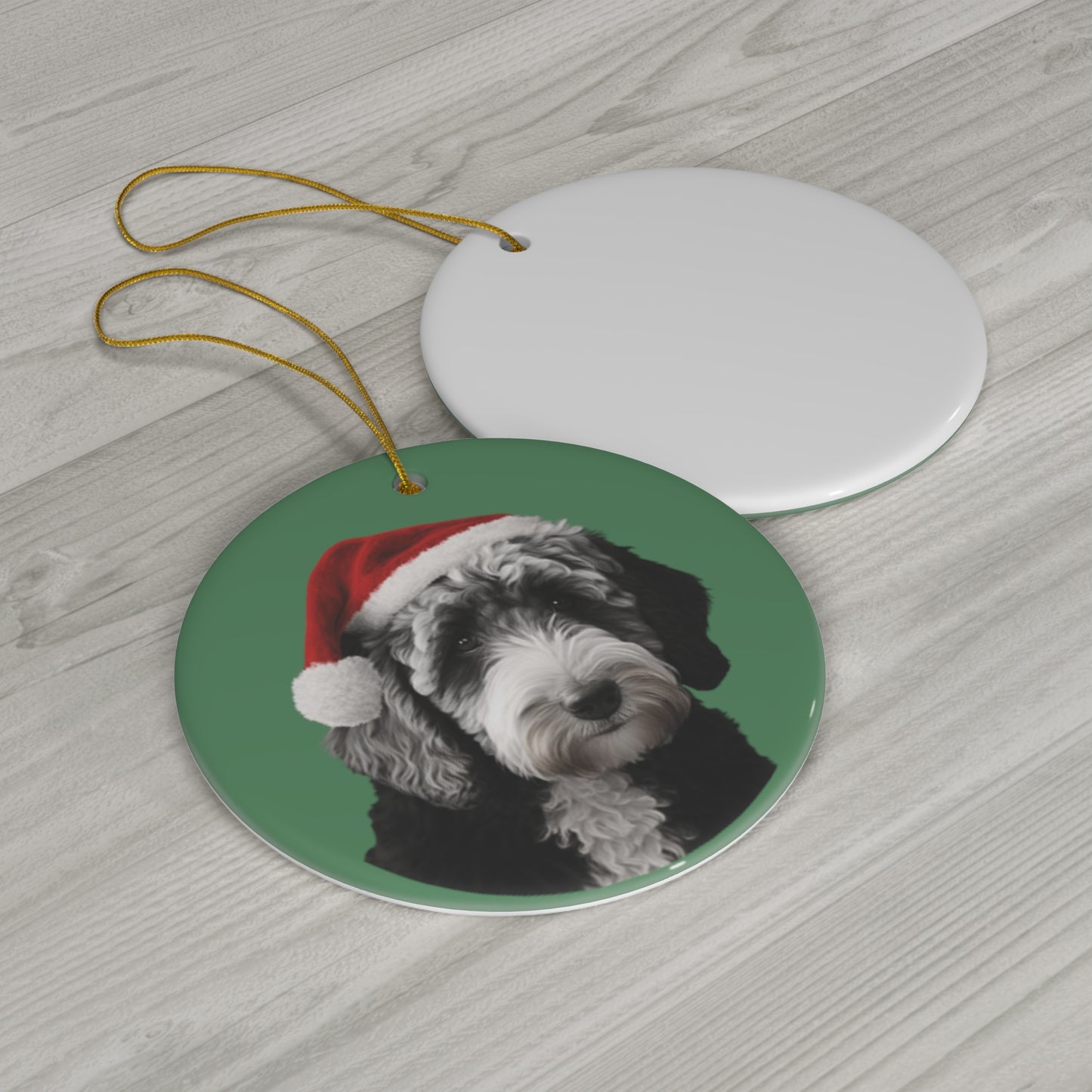 A festive Labradoodle Christmas tree ornament, beautifully crafted to bring the joyous spirit of the breed to your holiday decorations