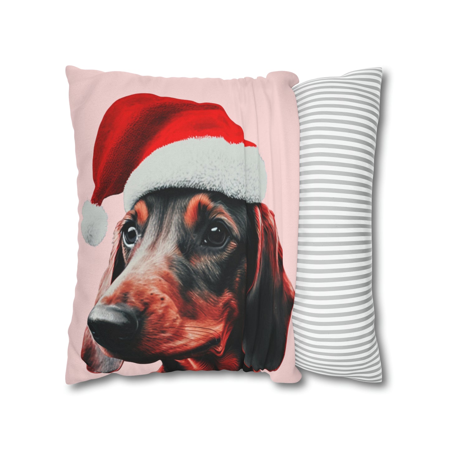 Christmas Dachshund on Pastel Pink Cushion Cover