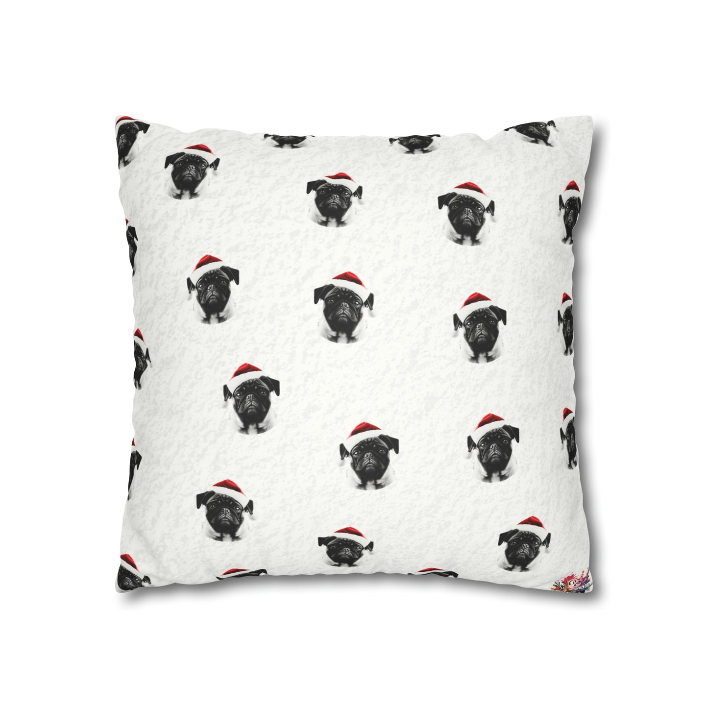 Adorable Pug Christmas Cushion Cover in Soft Faux Suede