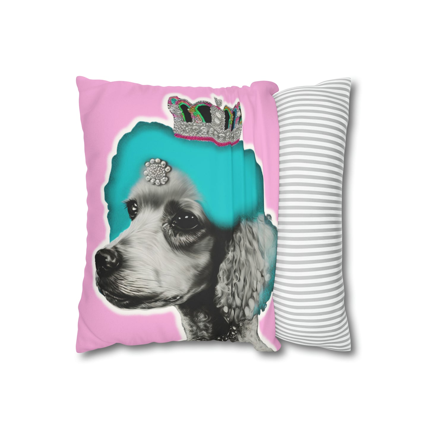 Pop Art Crowned Poodle Faux Suede Cushion Cover - Pink