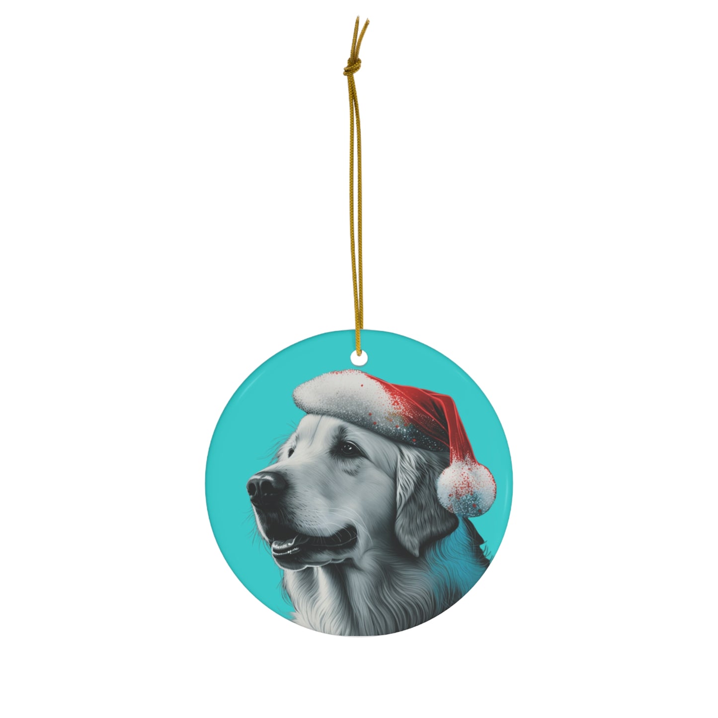 Golden Retriever Christmas Ornament on Blue Background