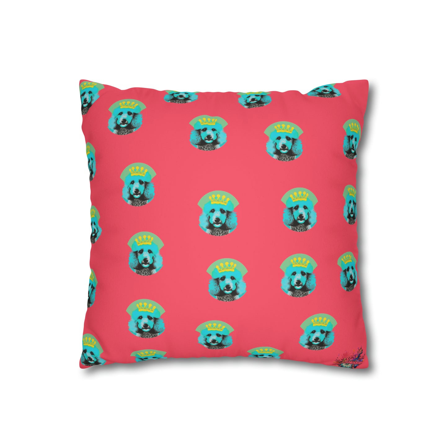 PopArt Vibrant Poodle Cushion Cover - A striking and colorful cushion cover featuring a lively Poodle in pop art style on luxurious faux suede fabric