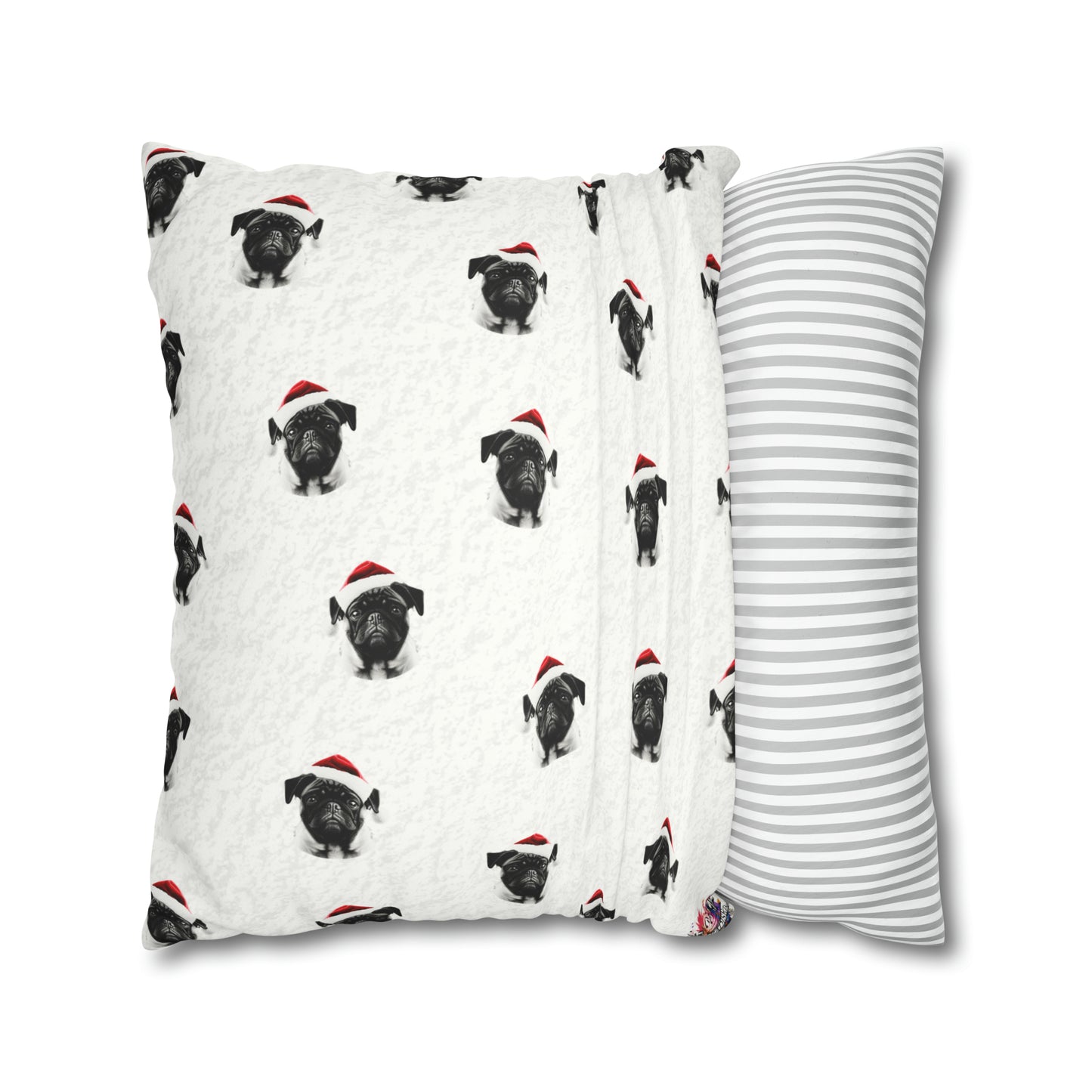 Adorable Pug Christmas Cushion Cover in Soft Faux Suede