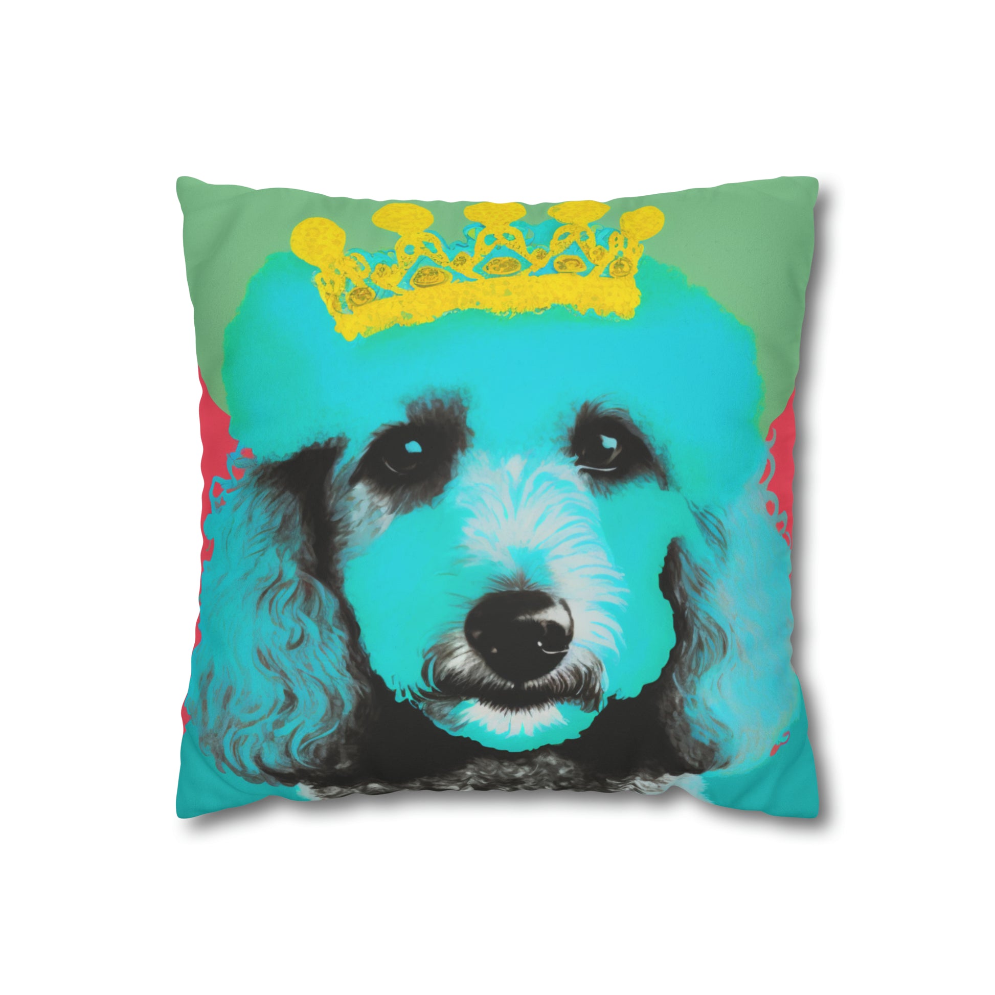 PopArt Vibrant Poodle Cushion Cover - A striking and colorful cushion cover featuring a lively Poodle in pop art style on luxurious faux suede fabric