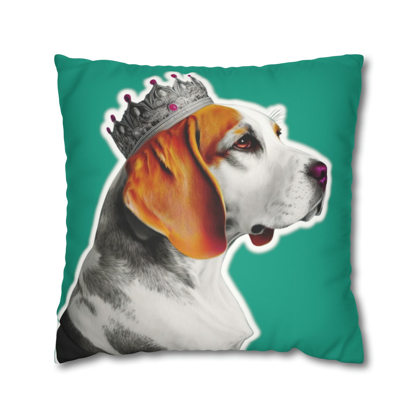 Beagle Pop Art Cushion Cover on Faux Fur Suede' displays a vibrant and playful pop art depiction of a Beagle, set against the luxurious texture of faux fur suede, perfect for adding a stylish and cozy canine touch to any home decor